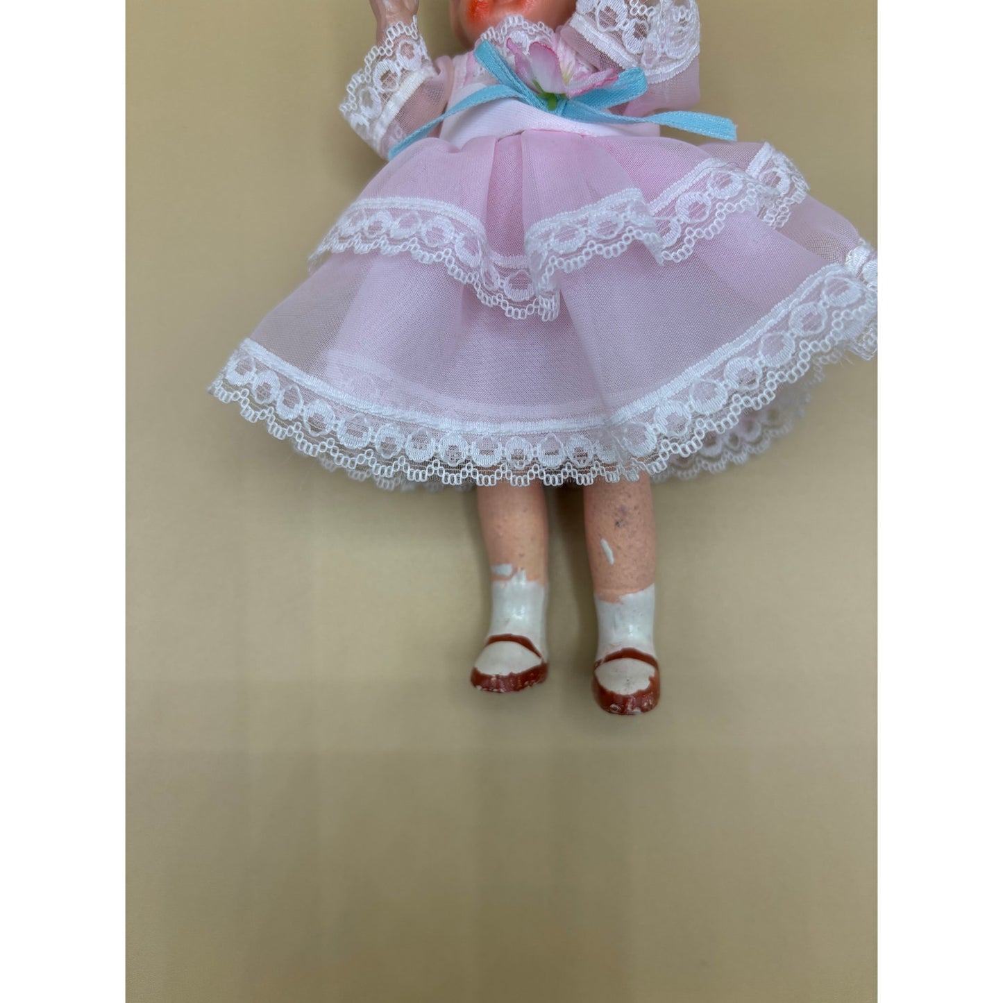 Fragile Doll with Movable Parts 6.5" - Made in Japan, Pink Dress with Bow Ornament