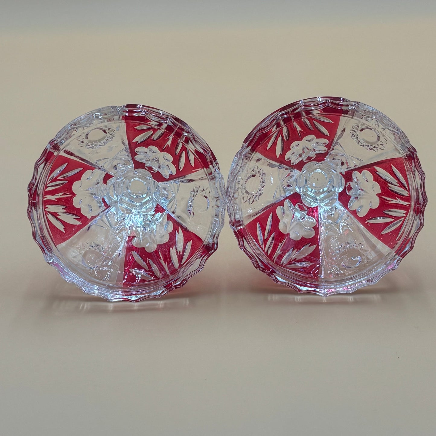 VTG Crystal Taper Candleholders - Ruby Red Cut Glass - Set of 2