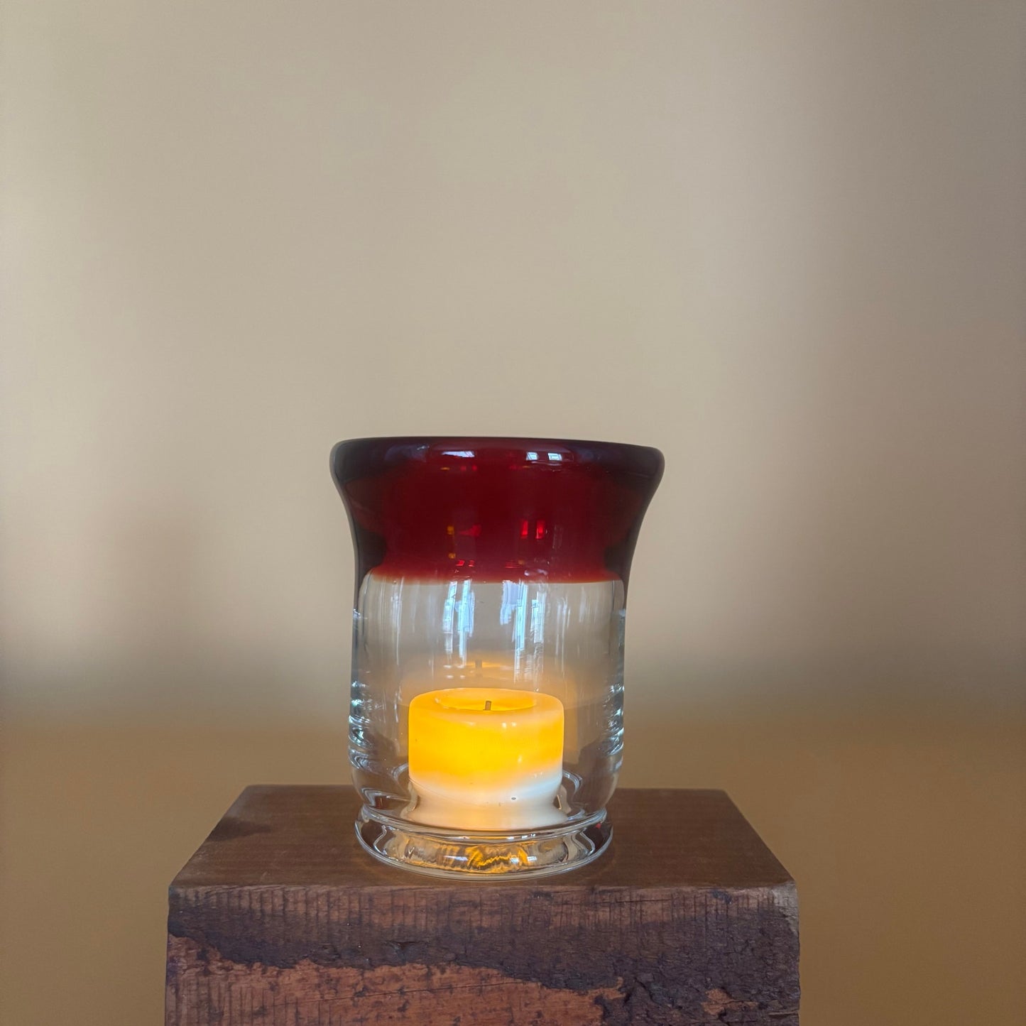 Set of 5 Hand Blown Art Glass Candleholders - Ruby Red and Clear