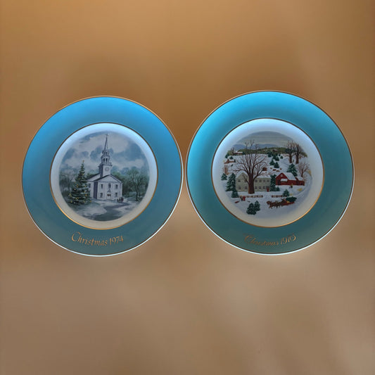 Vintage Avon Wedgwood Christmas Collector Plates Set - 1973 & 1974