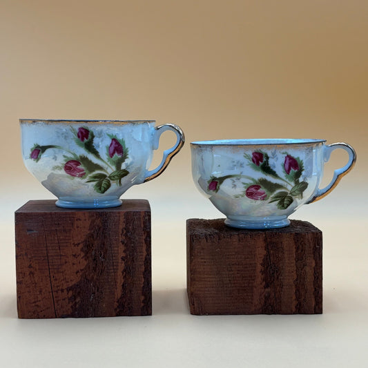 Vintage 2 Norcrest Moss Rose Bone China Teacups - Replacement Pair