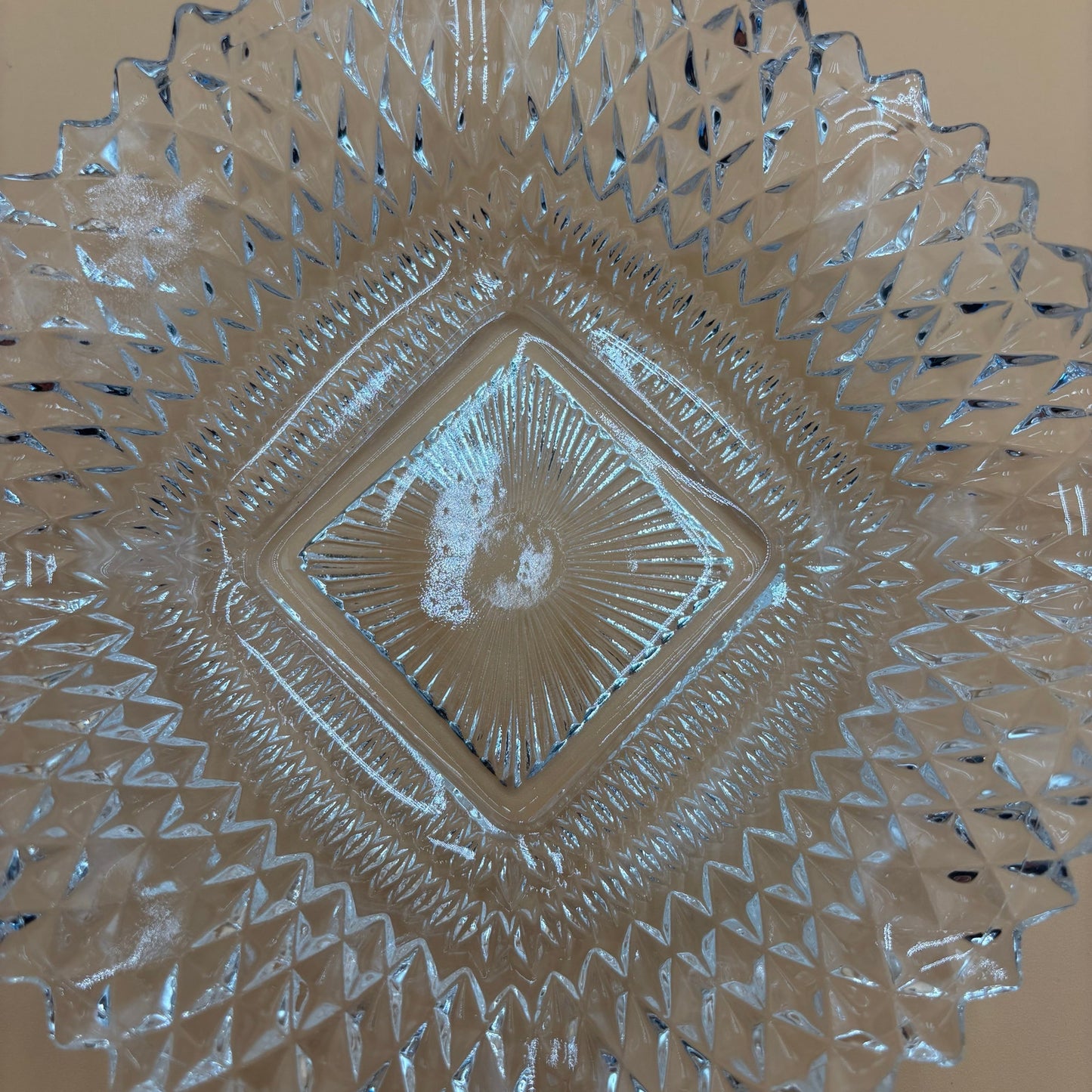 Vintage Diamond Cut Ruffled Edge Clear Glass Candy Dishes - Set of 2