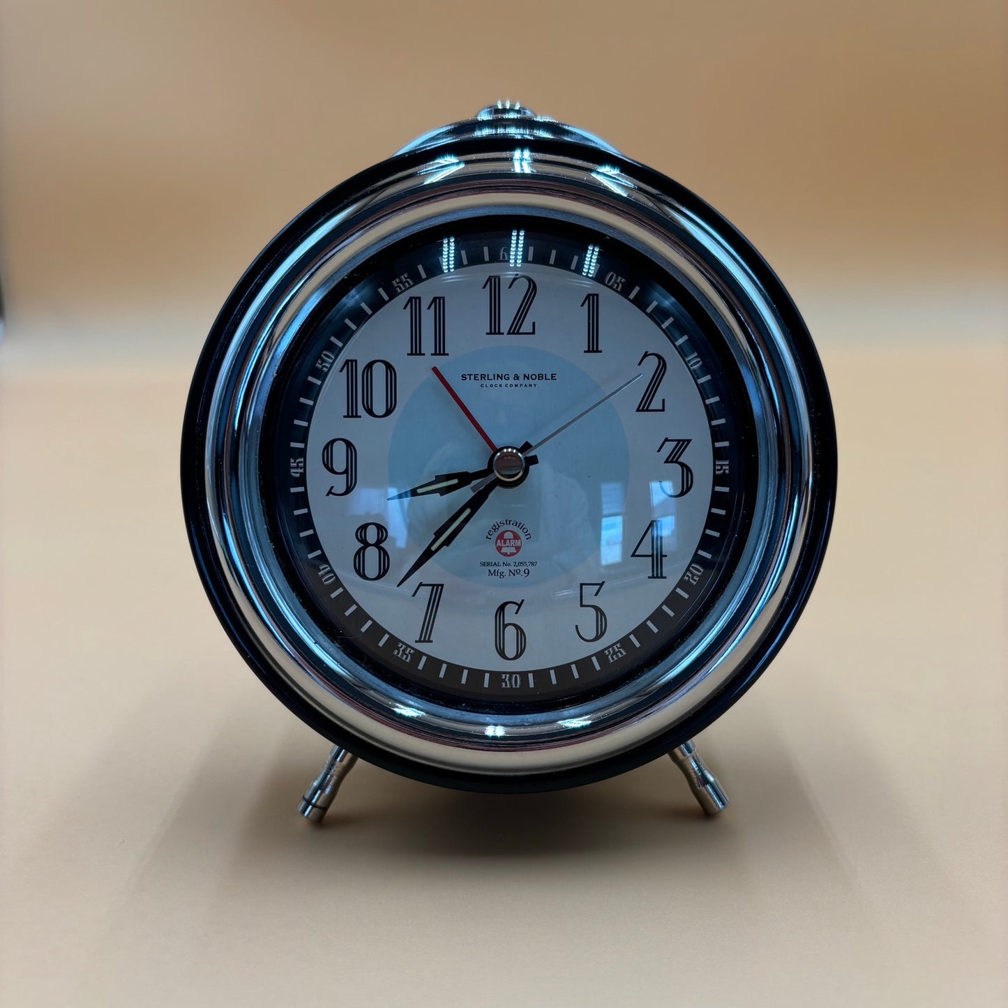 Sterling & Noble Vintage Style Alarm Clock - Classic Black & Chrome