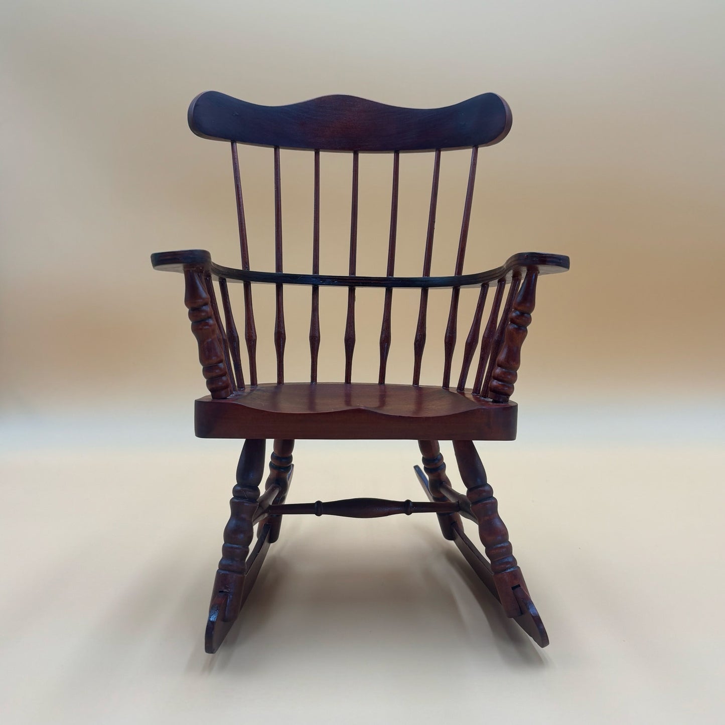 Vintage Miniature Windsor Rocking Chair in Cherry Colored Wood