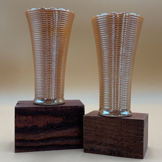 Vintage Fire King Peach Luster Scalloped Vases - Set of 2