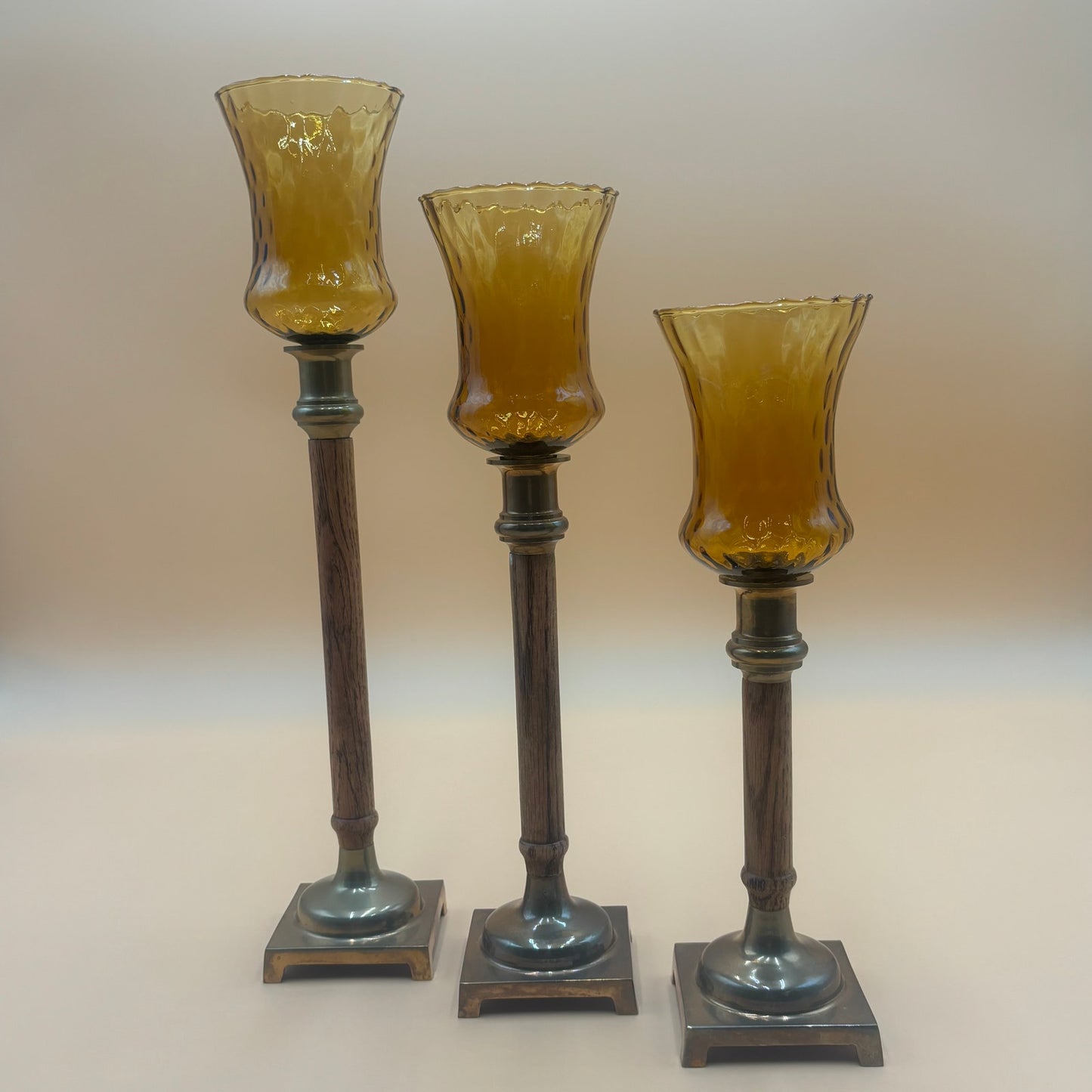 Vintage Amber Glass Honeycomb Staggering Votive Candle Holders - Set of 3