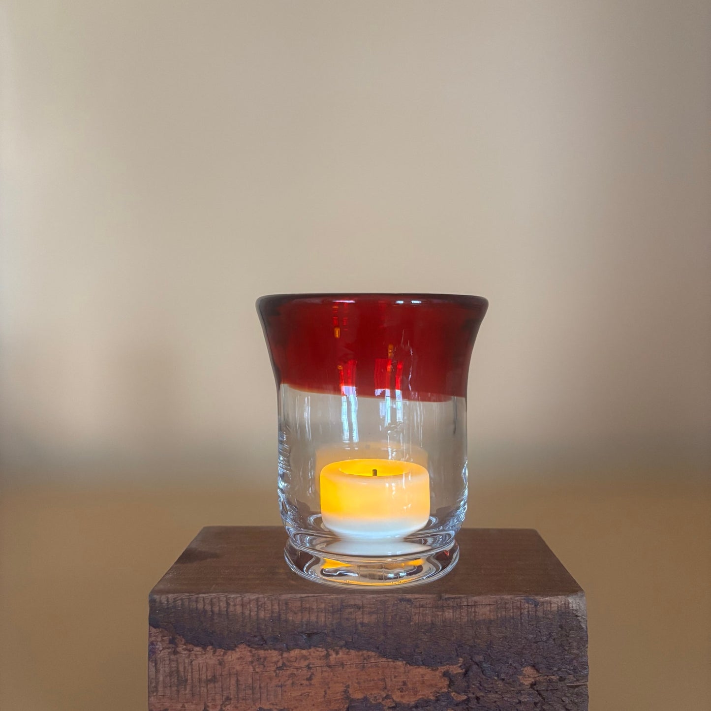 Set of 5 Hand Blown Art Glass Candleholders - Ruby Red and Clear