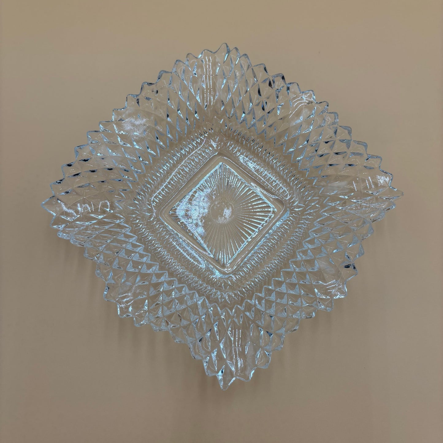 Vintage Diamond Cut Ruffled Edge Clear Glass Candy Dishes - Set of 2