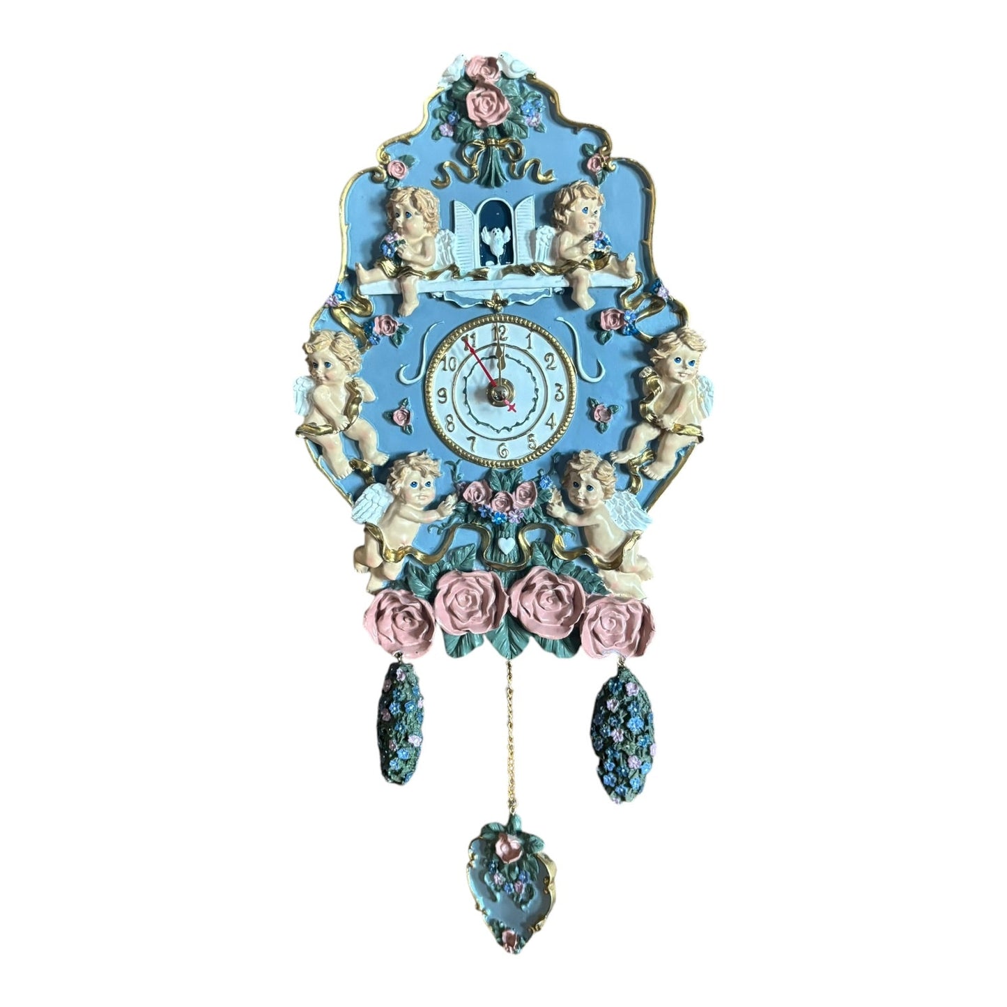 3D Cherub Angel Wall Clock with Roses
