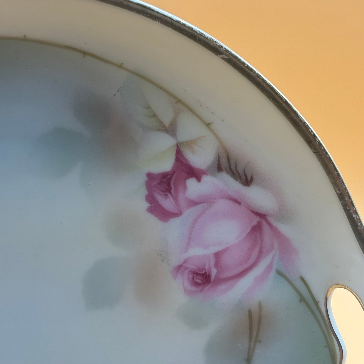 Antique Erdmann Schlegelmilch Prussia Pink Rose Porcelain Handled Plate