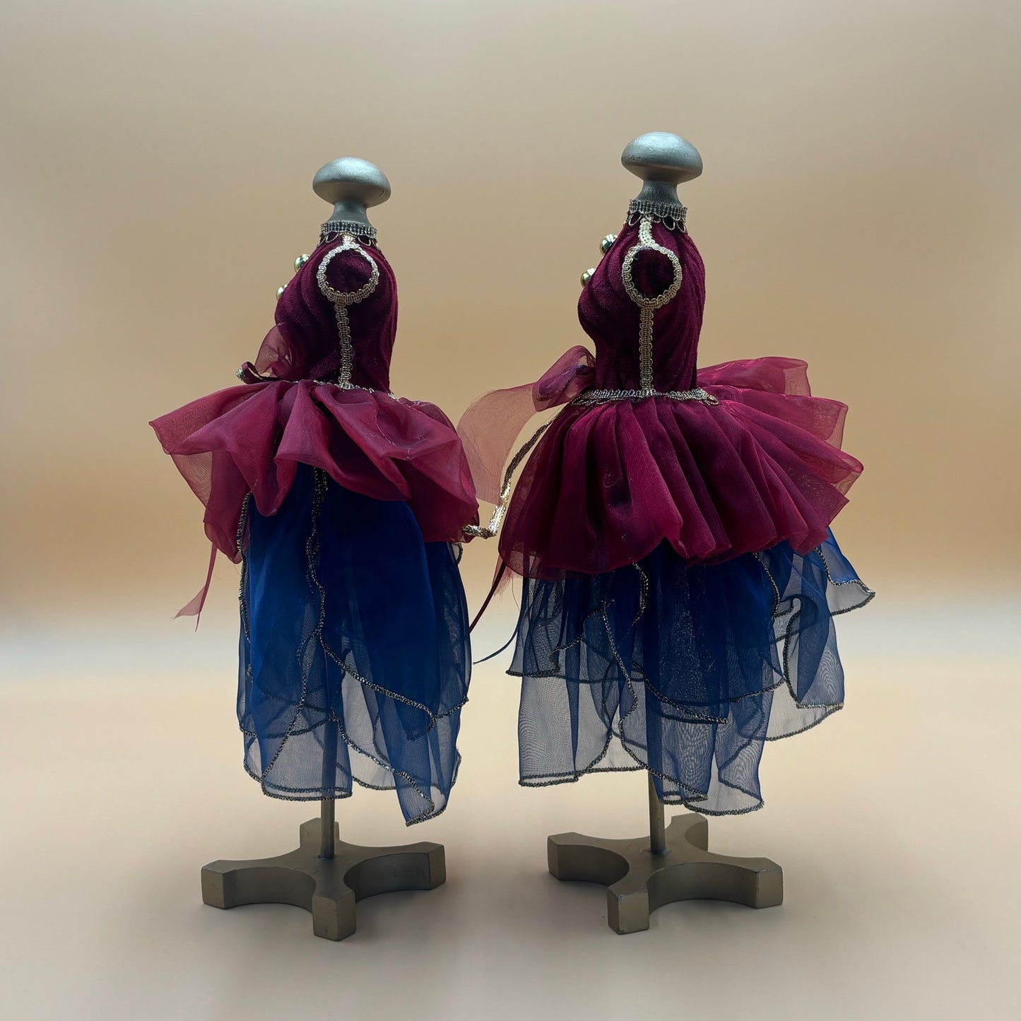 Decorative Miniature Dress Form Set - Burgundy, Gold & Royal Blue