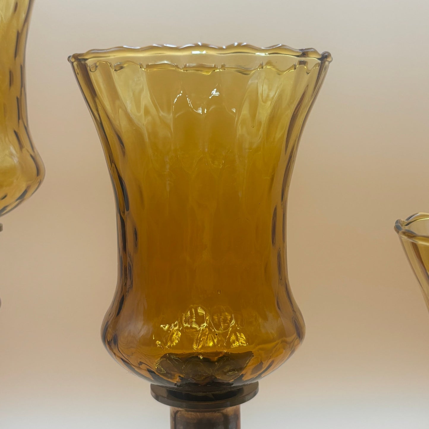 Vintage Amber Glass Honeycomb Staggering Votive Candle Holders - Set of 3