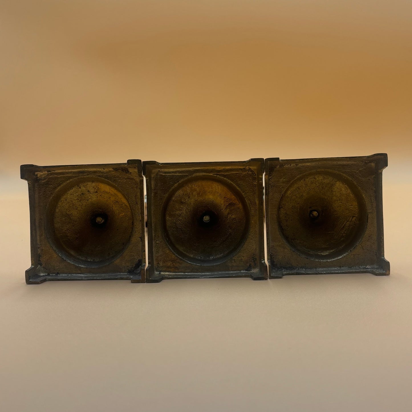 Vintage Amber Glass Honeycomb Staggering Votive Candle Holders - Set of 3