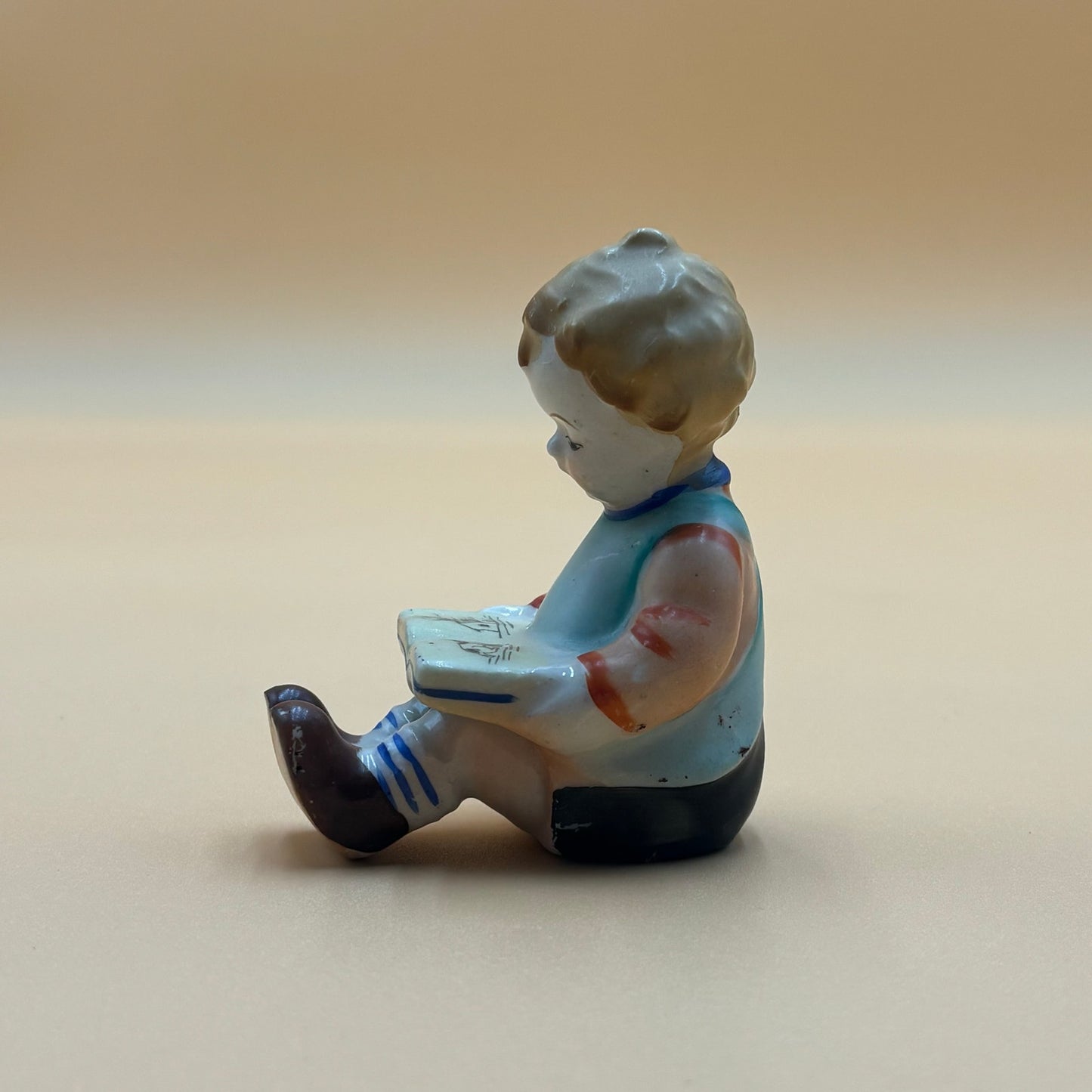 Vintage Boy Reading Book Figurine - Japan Made